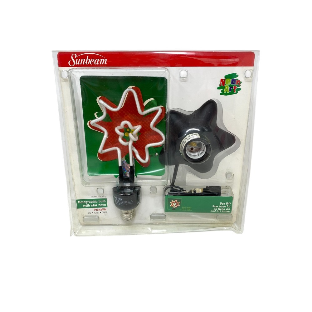 New Sealed 2005 Sunbeam Neon Art Holographic Poinsettia With Star Base Lamp